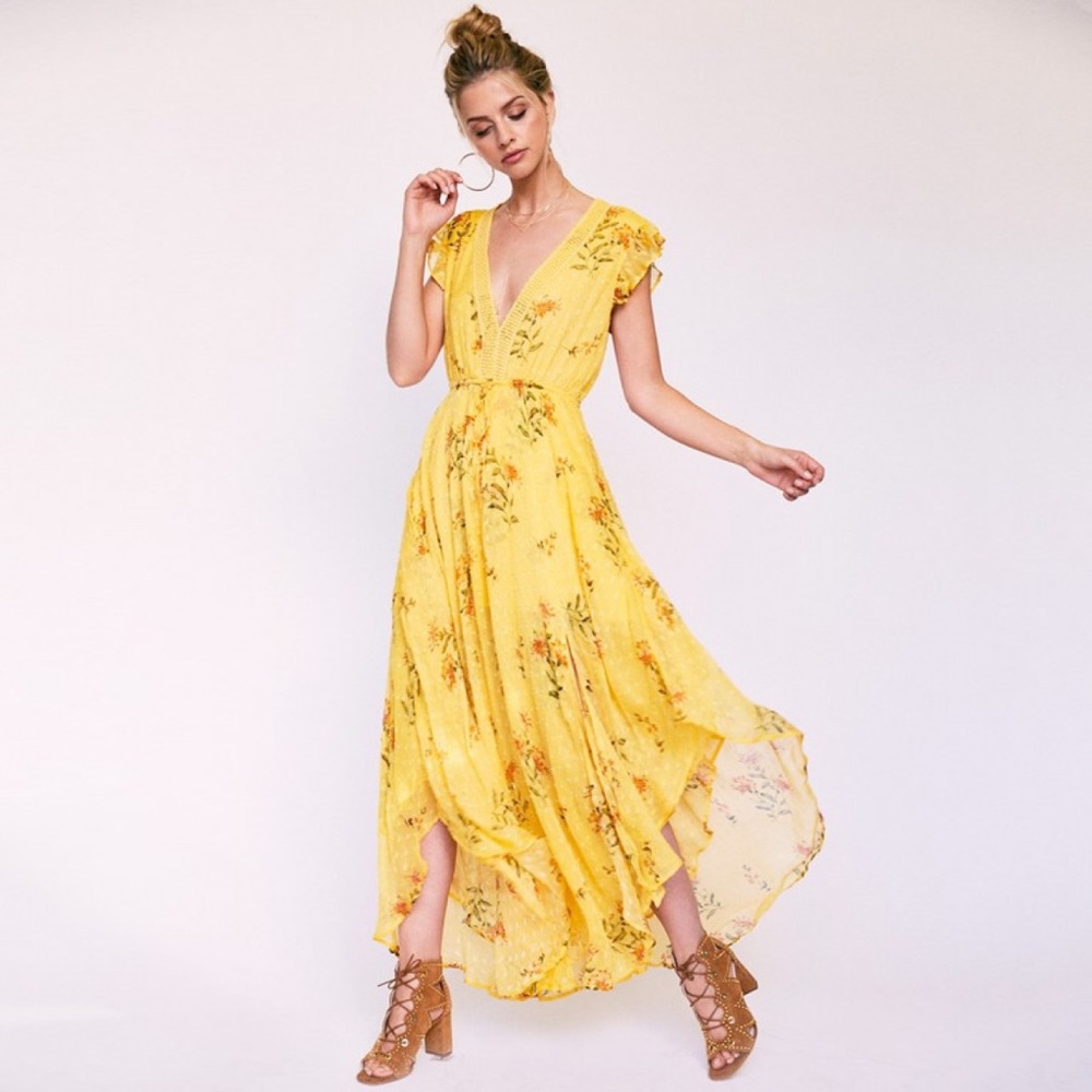 Rahi Cali Yellow Floral Maxi Scarf Dress